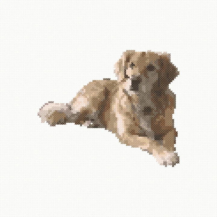 The same dog as a cross-stitch pattern, couch removed
